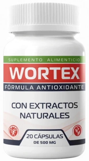 Frasco de Wortex con 20 cápsulas de 500 mg